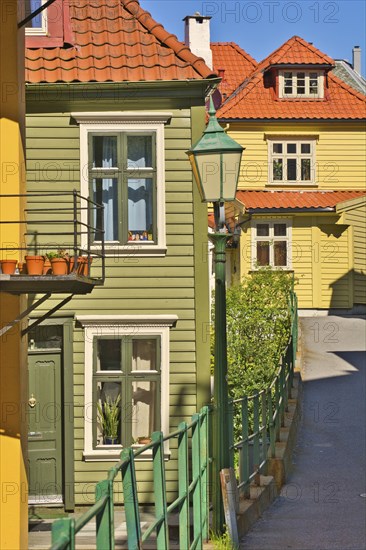 Bergen, Norway, May 2015: Wooden houses and architecture of the norwegian city of gamle Bergen,