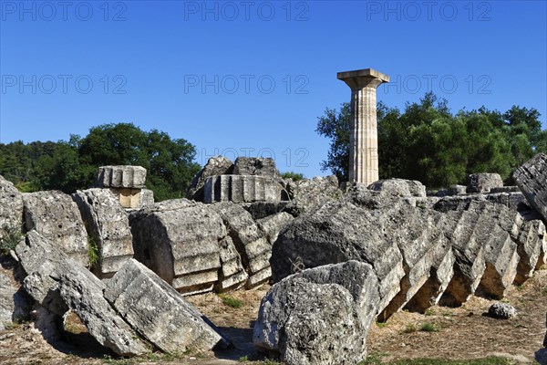 Temple of Zeus monument (470-457 B.C.) in Olympia, Greece, Europe