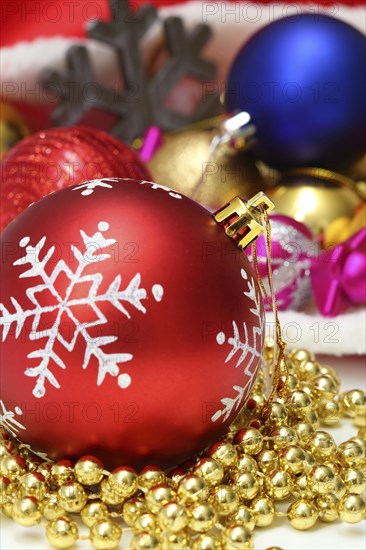 Bright christmas baubles, toys, garland