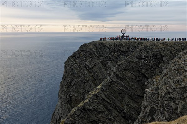 Panoramic view of the North Cape Plateau and the globe at midnight