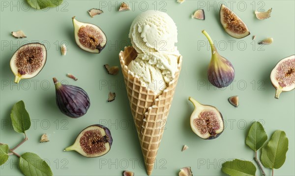 Fig and honey ice cream and fresh fig pieces AI generated