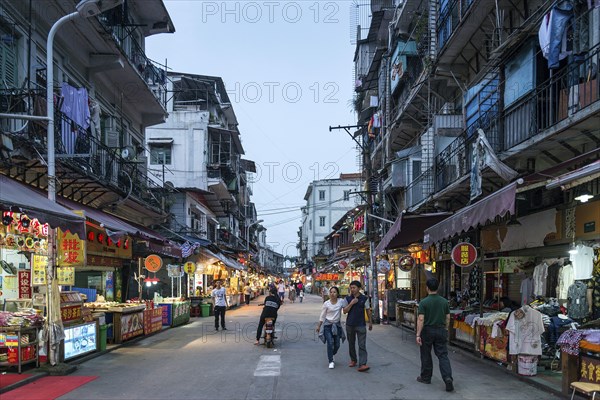 Restaurant street near central market of xiamen city china at night