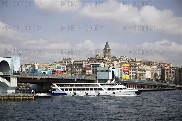 Galata Bridge with Galata Tower in the background, Istanbul, Turkey, Asia