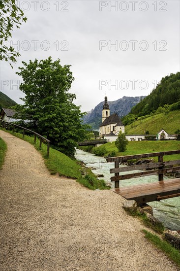 View of the parish church of St. Sebastian in Ramsau in Bavaria, Germany, Europe