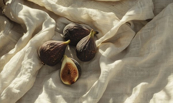 Figs on a beige linen cloth AI generated