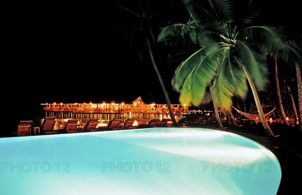 Pool at night, Maldives, Indian Ocean, Medhufushi, Meemu Atoll, Asia