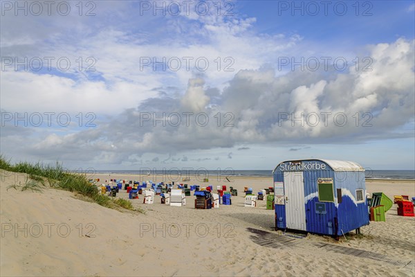 Beach chair hire on the beach of Juist, East Frisian Islands, Germany, Europe