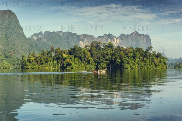 View from boat on Cheow Lan lake in National Park Khao Sok, Thailand, Asia
