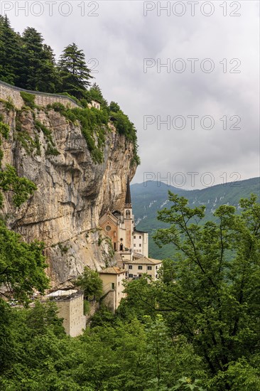 The rock church of the Madonna della Corona on Lake Garda in Italy