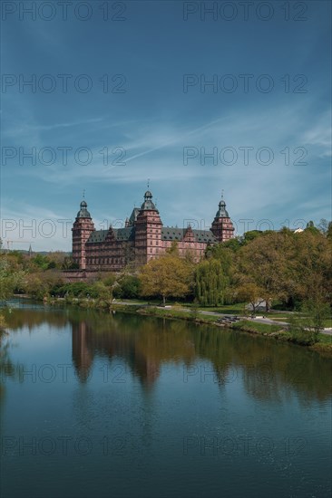 Panoramic view of Johannisburg Castle in Aschaffenburg, Germany, Europe