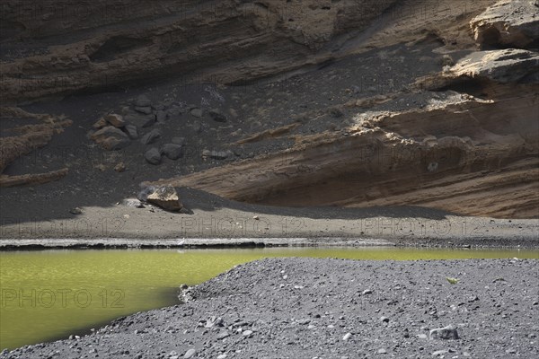 The green lagoon Charco de los Clicos at El Golfo, Lanzarote, Canary Islands, Spain, Europe