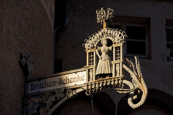 Nose sign of the Brücken-Schenke at the bridge gate in Traben-Trarbach, Middle Moselle,