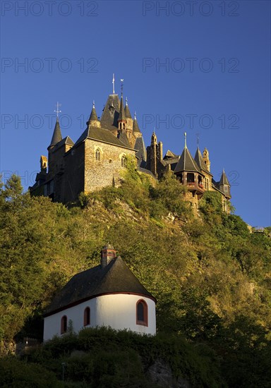 Reichsburg Castle and St. Rochus Plague Chapel, Cochem, Rhineland-Palatinate, Germany, Europe