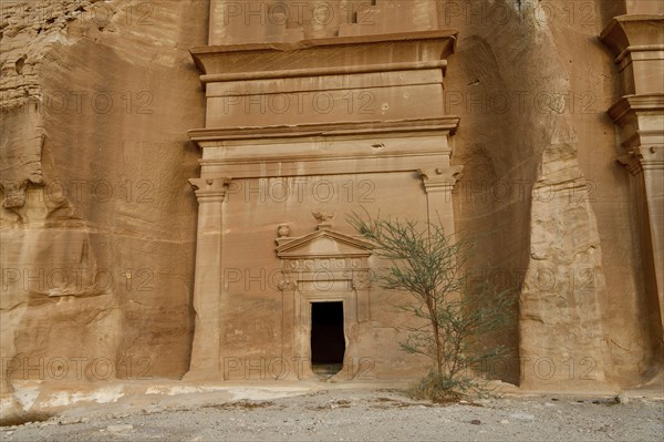 Nabataean tomb at the rock Qasr Al-Bint, Hegra or Mada'in Salih, AlUla region, Medina province,
