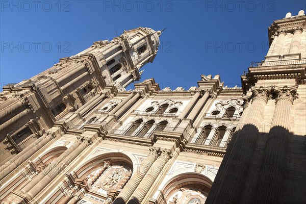 Baroque architecture exterior of the cathedral church of Malaga city, Spain, Santa Iglesia Catedral