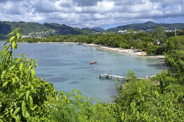 View over Le Marin bay and beach seen from Sainte-Anne on the south side of the French island of
