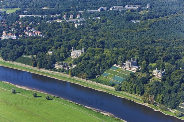 The three Elbe castles on the banks of the Elbe, Albrechtsberg Castle, Villa Stockhausen, Eckberg