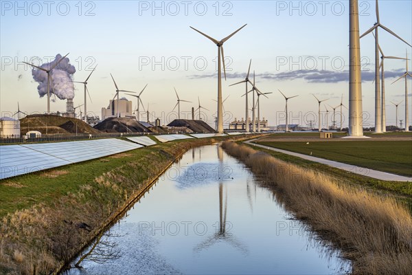 Solar park on the Slaperdijk dyke near the Eemshaven, test project, 17, 000 solar modules were