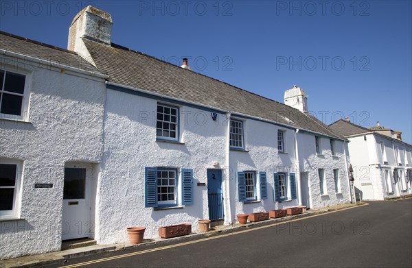 Traditional whitewashed cottages in St Mawes, Cornwall, England, UK
