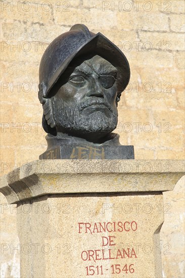 Bust sculpture Amazonian explorer Francisco de Orellana, 1511-1546, Trujillo, Caceres province,