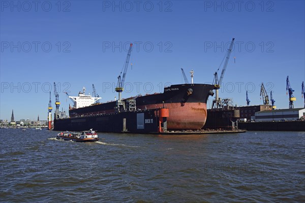 Europe, Germany, Hamburg, Elbe, harbour, floating dock, bulk carrier Cap Maria, 87440 Brt, in