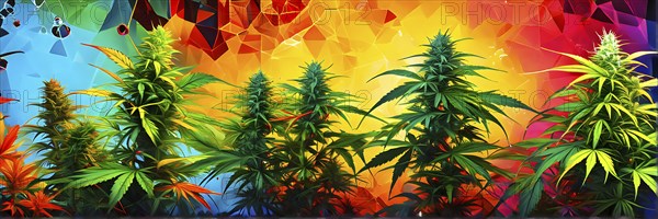 Abstract painting of chemical structure of thc and cbd interlocking geometric shapes, AI generated