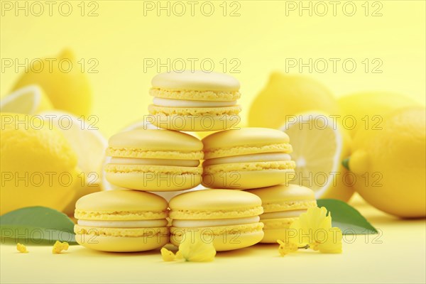 Yellow lemon French macarons. KI generiert, generiert AI generated