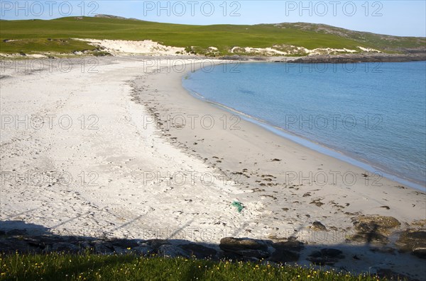 Sandy beach at Bagh a Deas, South Bay, Vatersay island, Barra, Outer Hebrides, Scotland, UK