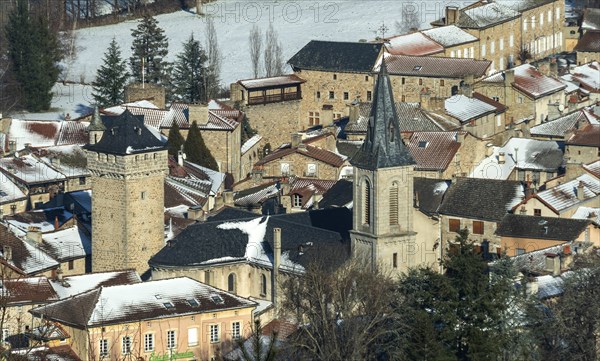Malzieu-ville labelled Les Plus Beaux Villages de France, The belfry and the church, Margeride.