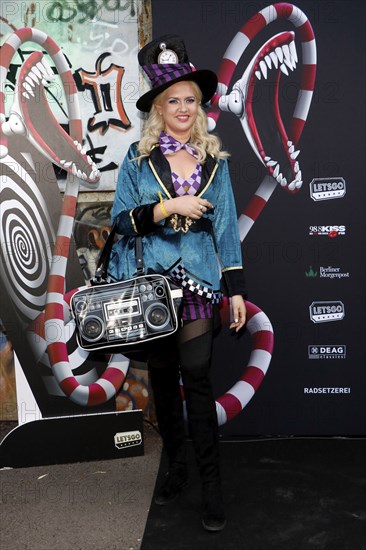 Sarah Knappik at the opening of the Tim Burton exhibition at the Radsetzerei on the RAW site in