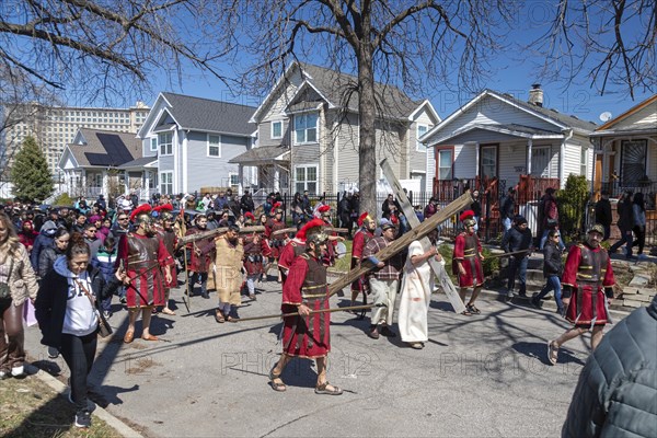 Detroit, Michigan, The Stations of the Cross are portrayed, in Spanish, on Good Friday at the