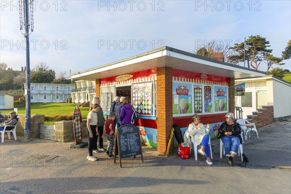 Snack bar selling ice cream, drinks and snacks on seafront, Felixstowe, Suffolk, England, UK