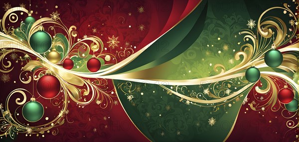 Abstract wallpaper illustration of Christmas symbols for gift cards, swirling shapes and lines, in