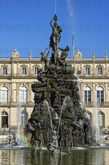 Fountain figure of the goddess Fortuna on the wheel of fortune, Fortuna fountain, Fortunabrunnen,