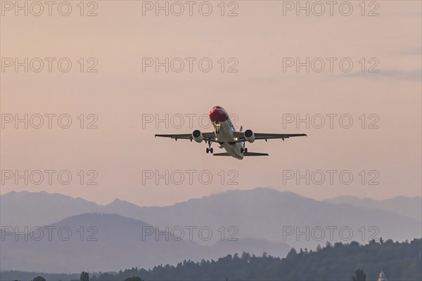 Edelweiss Air aircraft taking off at Zurich Airport, Switzerland, Europe