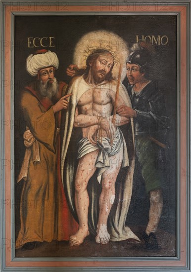 Medieval Lenten cloth in a frame, Dominican nunnery Wettenhausen, Swabia, Bavaria, Germany, Europe