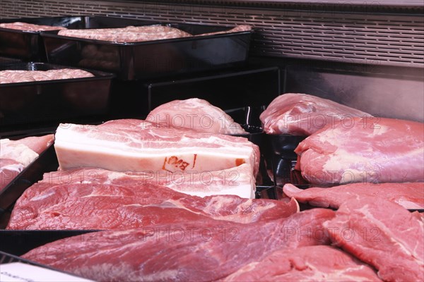 Variation of fine meat products in the butcher's shop
