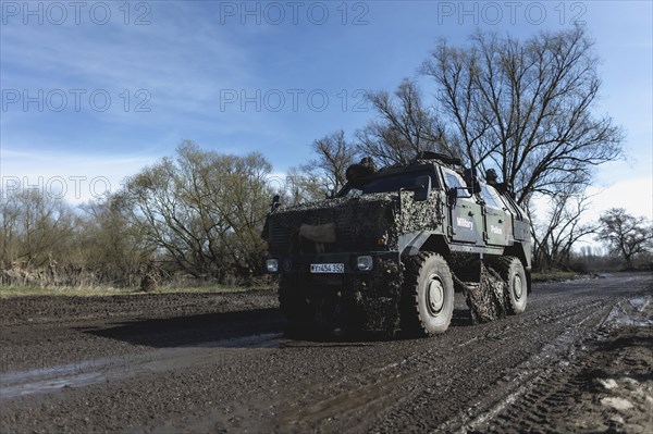 An armoured Bundeswehr vehicle of the Dingo type of the military police, photographed during the