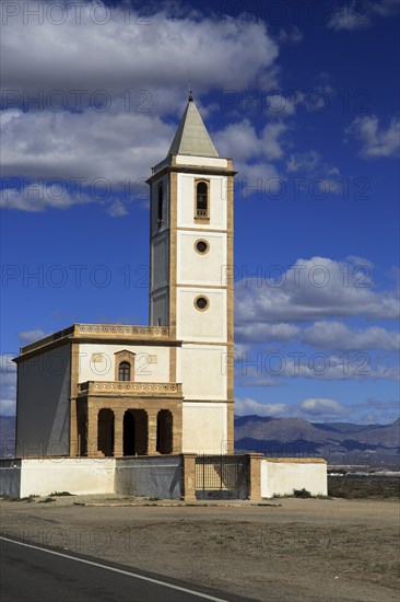 Historic church near Las Salinas, La Almadraba de Monteleva, Cabo de Gata natural park, Nijar,