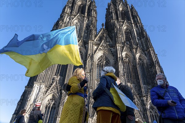 Peace demonstration against the war in Ukraine, instead of the Rose Monday parade in Cologne, with