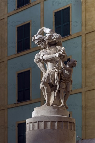 Aeneas with Anchises and Ascanio, 1726, statue by Francesco Baratta (1600-1666), Piazza Bandiera,