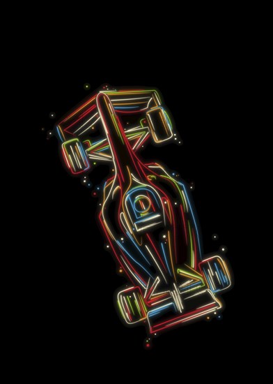 Race car sketch. Stylized vector drawing in colors over black