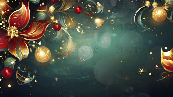 Abstract wallpaper illustration of Christmas symbols for gift cards, swirling shapes and lines, in