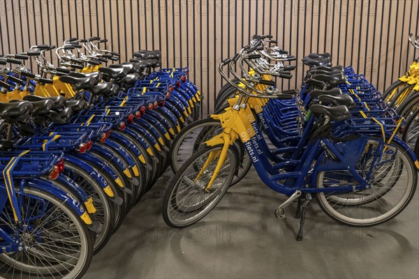 Bicycles at the OV-Fiets rental station, at Utrecht Central Station, hundreds of rental bikes