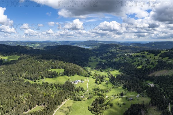 Aerial view of the Seebachtal valley in the southern Black Forest, Titisee-Neustadt,
