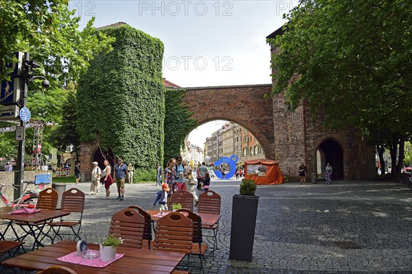 Europe, Germany, Bavaria, Munich, Old Town, Sendlinger Tor, Part of the old city wall, View into