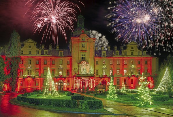 Castle illuminated with fireworks Bückeburg Schaumburg Germany