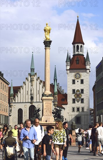 Europe, Germany, Bavaria, State Capital Munich, City, Marienplatz, Old Town Hall and Marian Column,