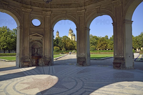 Europe, Germany, Bavaria, Munich, City, Hofgarten, View of the Theatine Church, Shell Fountain,