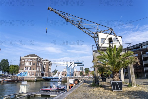 Historic Poortgebouw, with drawbridge, Rotterdam Marina, pleasure craft harbour, sailing boats,